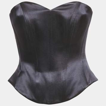 Pre Owned Alex Perry Blue Satin Strapless Corset Top XS
