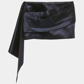 مملوكة مسبقًا Alex Perry Navy Blue Silk Draped Mini Skirt S