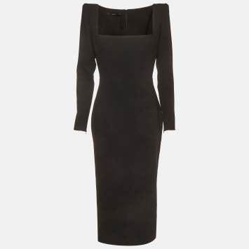 Pre Owned Alex Perry Black Stretch Crepe Baird Portrait Midi Dress L