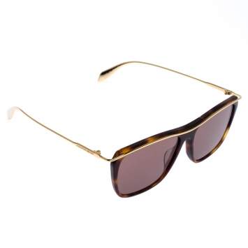 Pre Owned Alexander McQueen Gold/Brown Tortoise Smoke AM0143 Sunglasses 