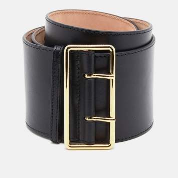 Pre Owned Alexander McQueen Black Leather Waist Belt 85 CM