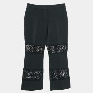Pre Owned Alexander McQueen Black Wool Blend Lace Trimmed Trousers S