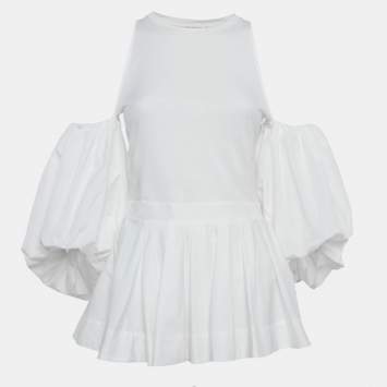 Pre Owned Alexander McQueen White Cotton Pleated Mini Dress S