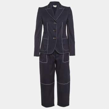 مملوكة مسبقًا Alexander McQueen Navy Blue Denim Contrast Stitch Suit S/M