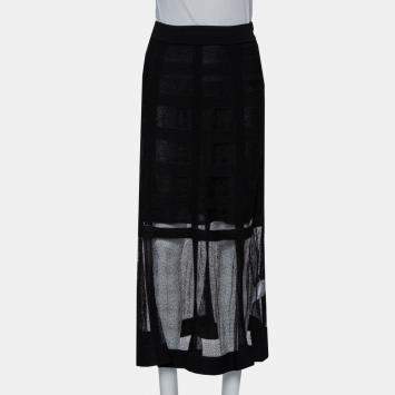 Pre Owned Alexander McQueen Black Patterned Silk Knit Midi Skirt M