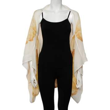Pre Owned Alexander McQueen Yellow Poppy Printed Silk Oversized Draped Shrug (Free Size)