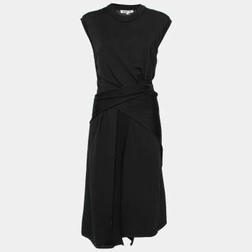 Pre Owned Alexander McQueen Black Wool Gathered Sleeveless Dress XL