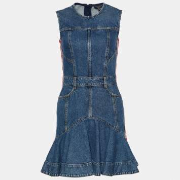 Pre Owned Alexander McQueen Blue Denim Flared Sleeveless Dress S