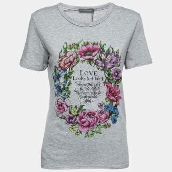 Pre Owned Alexander McQueen Grey Cotton Printed Short Sleeve T-Shirt M