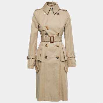 Pre Owned Alexander McQueen Beige Gabardine Belted Peplum Trench Coat S