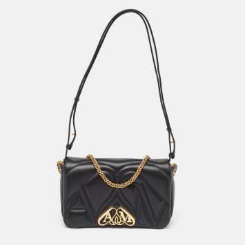Pre Owned Alexander McQueen Black Leather Small The Seal Shoulder Bag