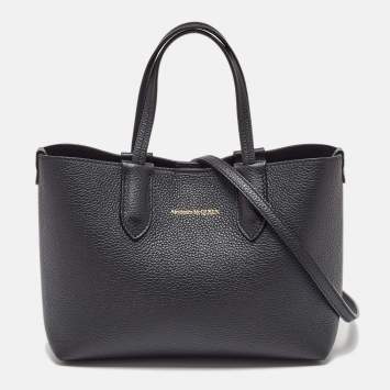 Pre Owned Alexander McQueen Black Leather Mini Shopper Tote