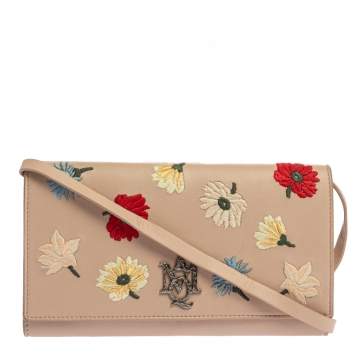 Pre Owned Alexander McQueen Beige Leather Insignia Crossbody Bag