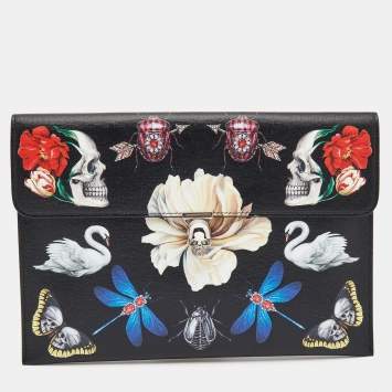 Pre Owned Alexander McQueen Multicolor Printed Leather Skull Envelope Clutch