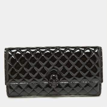 Pre Owned Alexander McQueen Black Patent Leather Skull Continental Wallet