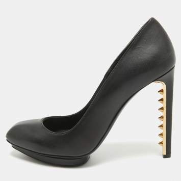 Pre Owned Alexander McQueen Black Leather Spikes Heel Pumps Size 40