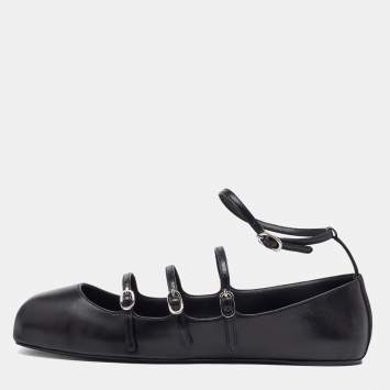 Alexander McQueen Black Leather Skull Embellished Thong Flat