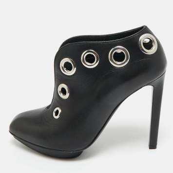 Pre Owned Alexander McQueen Black Leather Shiny Nappa Booties Size 36