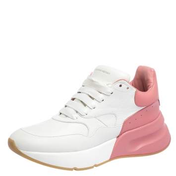 Pre Owned Alexander McQueen White/Pink Leather And Mesh Oversized Runner Low Top Sneakers Size 40.5