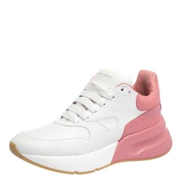 Pre Owned Alexander McQueen White/Pink Leather And Mesh Oversized Runner Low Top Sneakers Size 40