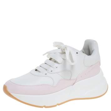 Pre Owned Alexander McQueen White/Pink Leather Oversized Runner Low Top Sneakers Size 37