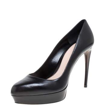 Pre Owned Alexander McQueen Black Leather Curved Heel Platform Pumps Size 38