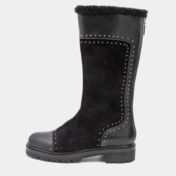 Pre Owned Alexander McQueen Black Suede and Leather Lined Mid Calf Boots Size 39 