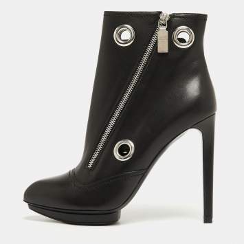 Pre Owned Alexander McQueen Black Leather Ankle Boots Size 40