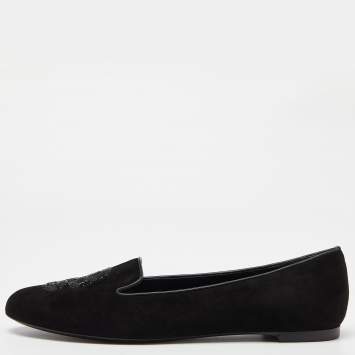 Pre Owned Alexander McQueen Black Suede Sequin Skull Smoking Slippers Size 39