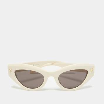 Pre Owned Alexander McQueen Cream/Black Spike Stud Cat Eye Sunglasses 