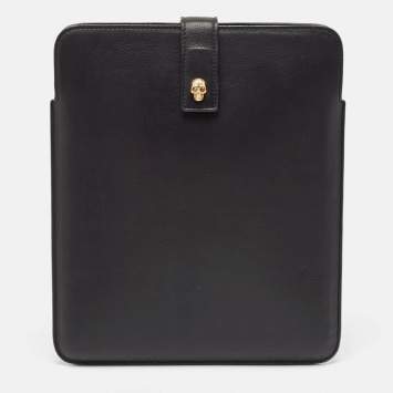 Pre Owned Alexander McQueen Black Leather Skull Embellished iPad Case