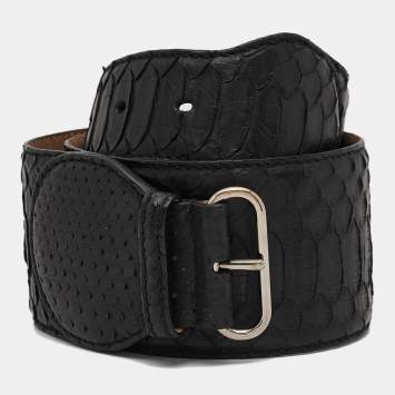 Pre Owned Alexander McQueen Black Python Buckle Wide Belt 75CM