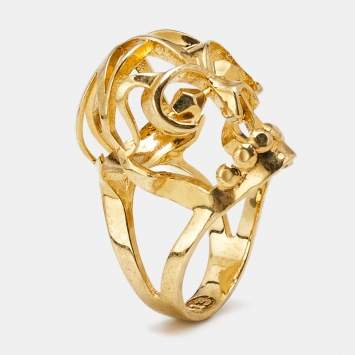 Pre Owned Alexander McQueen Skull Gold Tone Ring Size 53
