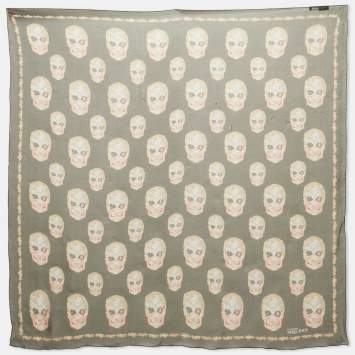Pre Owned Alexander McQueen Black Skull Print Silk Scarf 