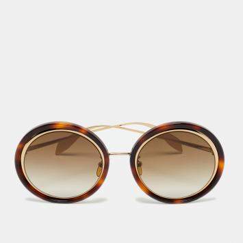 Pre Owned Alexander McQueen Tortoise Brown Gradient AM0150S Round Sunglasses