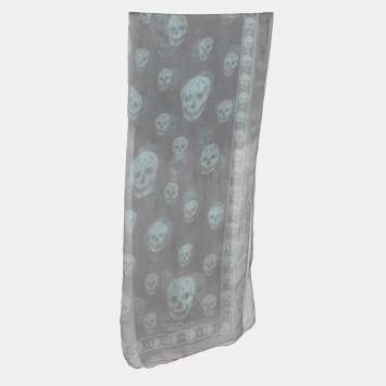 مملوكة مسبقًا Alexander McQueen Grey Skull Printed Silk Square Scarf