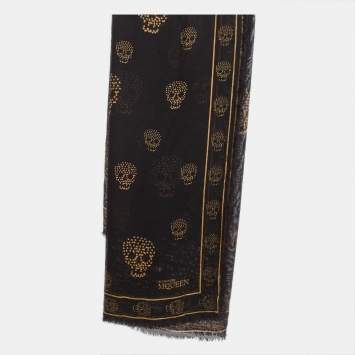 مملوكة مسبقًا Alexander McQueen Black Skull Printed Silk Scarf