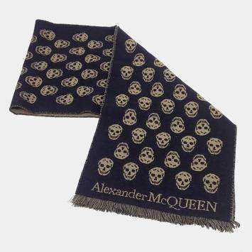 Pre Owned وشاح ألكسندر ماكوين صوف أسود بنقشة جمجمة