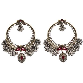 Pre Owned Alexander McQueen Creole Crystal Embellished Metallic Sphere Hoop Earrings