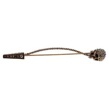 Pre Owned Alexander McQueen Crystal Studded Skull Chain Stick Brooch