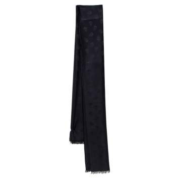 Pre Owned Alexander McQueen Black Skull Motif Fringed Wool Scarf 