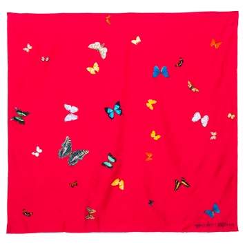 Pre Owned Alexander McQueen X Damien Hirst Pink Butterfly Print Silk Scarf
