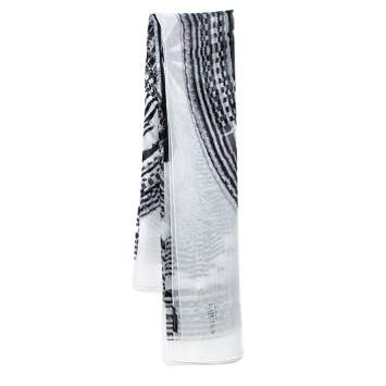 Pre Owned Alexander McQueen Monochrome Printed Silk Square Scarf 