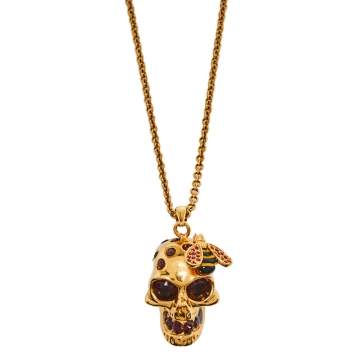 Pre Owned Alexander McQueen Honey Bee Crystal Skull Pendant Necklace