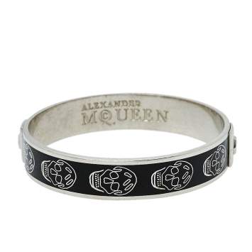 Pre Owned Alexander McQueen Black Enamel Skull Bangle Bracelet