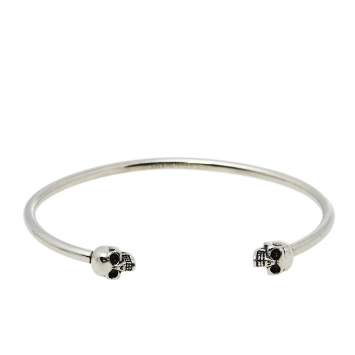 Pre Owned Alexander McQueen Antique Silver Tone Twin Skull Cuff Bracelet
