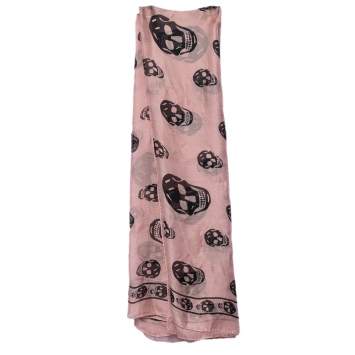 Pre Owned Alexander McQueen Pink Skull Print Silk Scarf