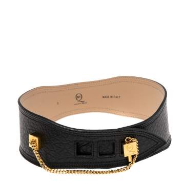 Pre Owned Alexander McQueen Dark Brown Textured Leather Cube Chain Embellished Waist Belt S