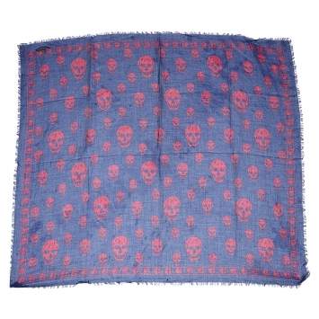 Pre Owned Alexander McQueen Blue Skull Print Modal Blend Scarf