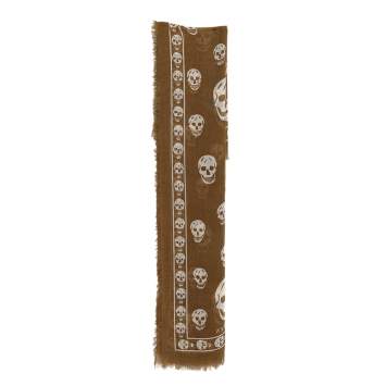 Pre Owned Alexander McQueen Olive Green Skull Print Modal Blend Scarf